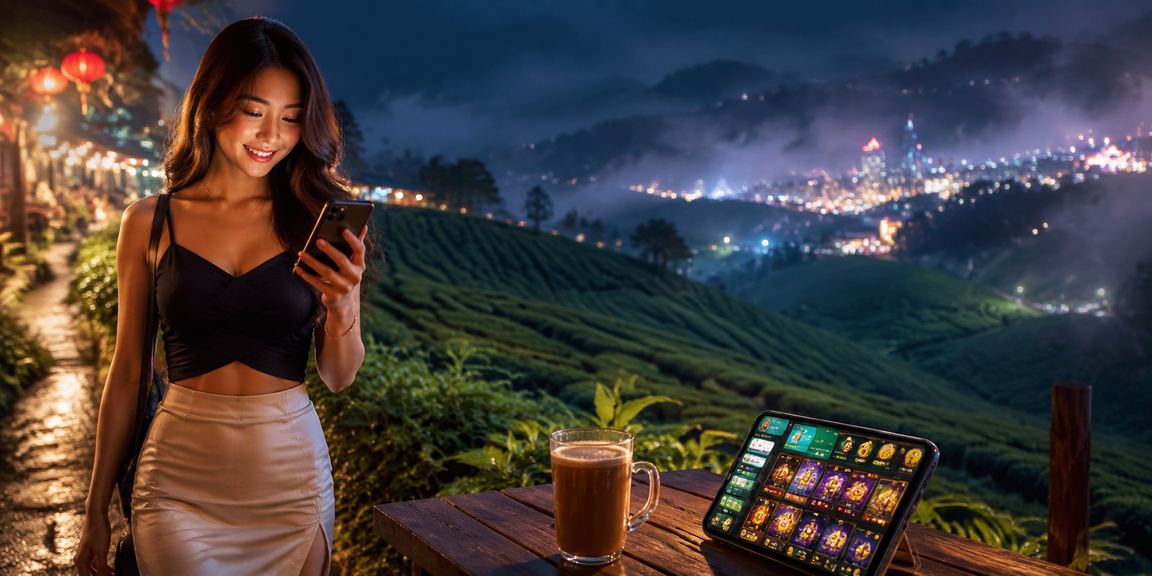 Pengguna mengakses aplikasi kasino pussy777 di Genting Highlands melalui telefon pintar